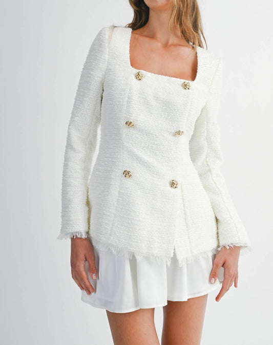 Mable - Long Sleeve Tweed Jacket And Mini Skirt Set