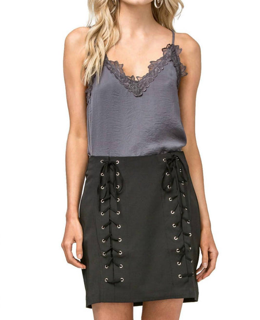 Entro - High Waist Grommet Mini Skirt