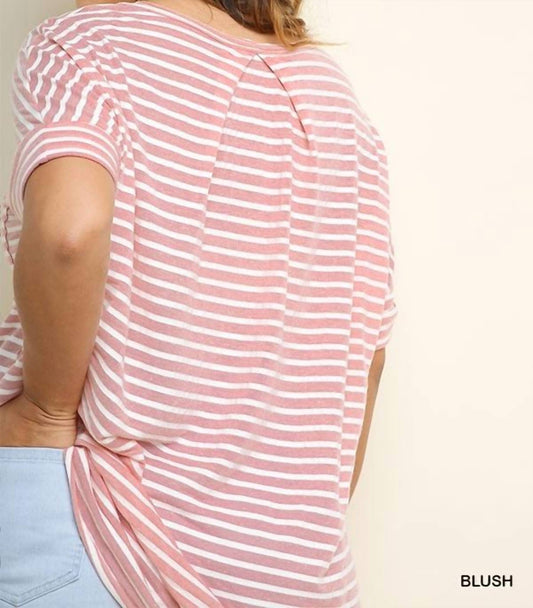 Basic Stripe Top With Chest Pocket - Plus