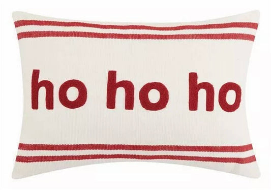 Peking Handicraft - Stripe Boucle Ho Ho Ho Embroidered Pillow