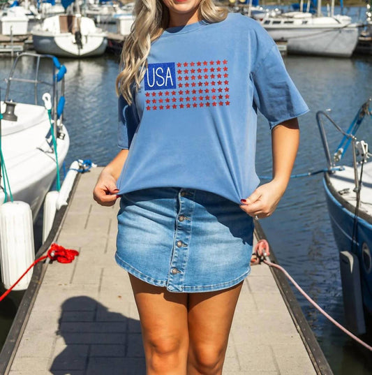Grace + Emma - USA Flag Glitter Tee