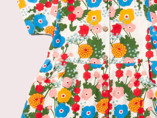Little Green Radicals - Girl's Flora And Fauna Button Through Short Sleeve Dress
