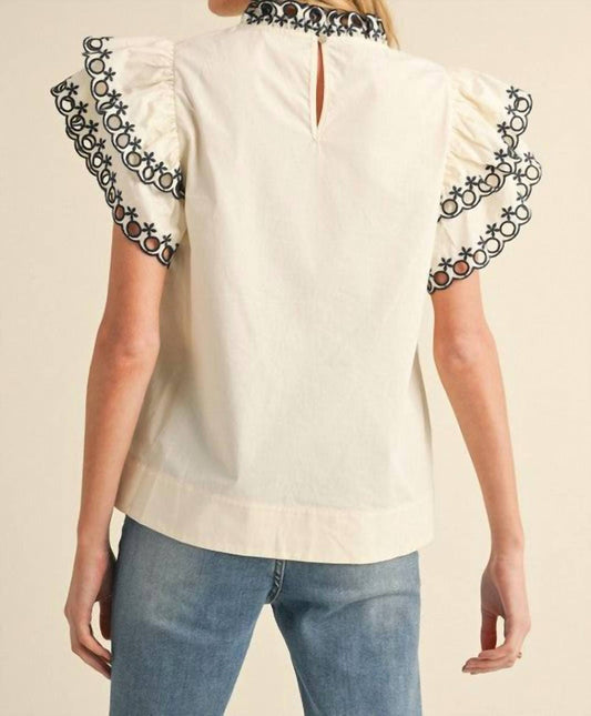 Jodifl - Flutter Sleeve Top With Lace Trim