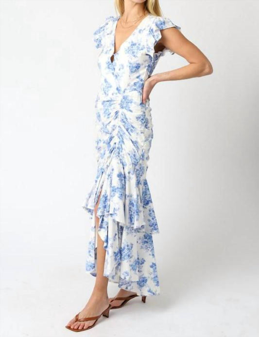 Olivaceous - Cinched Ruffle Maxi Dress
