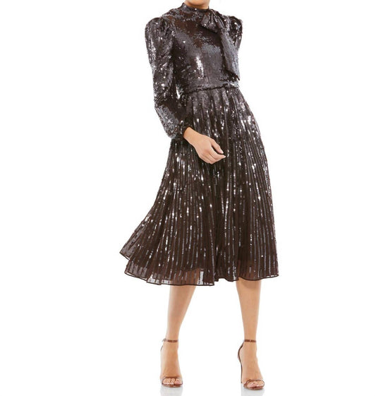 Mac Duggal - Sequin Long Sleeve Tea Length Dress