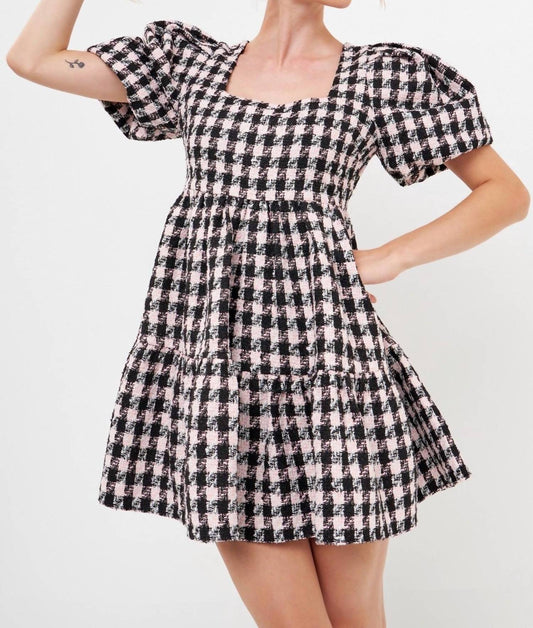 English Factory - Genevieve Tweed Puff Sleeve Mini Dress