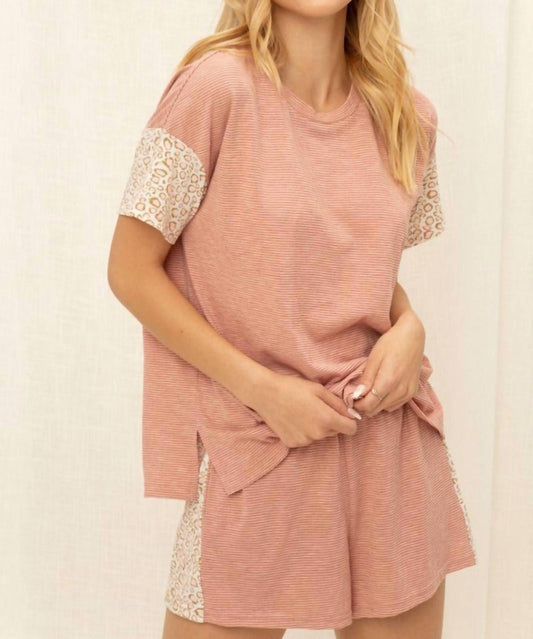 Voy - Charlotte Stripe Leopard Top And Shorts Set