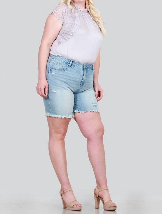 Special A - Mid-rise Distressed Bermuda Shorts - Plus Size