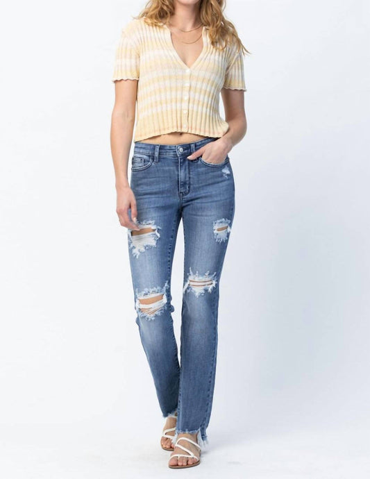 Judy Blue - Mid Rise Destroyed Straight Jeans