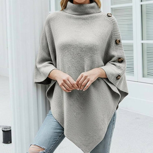 Masyal - Autumn Turtleneck Shawl Cape Sweater Coat