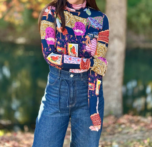 Frnch - Parisian Print Turtleneck Top