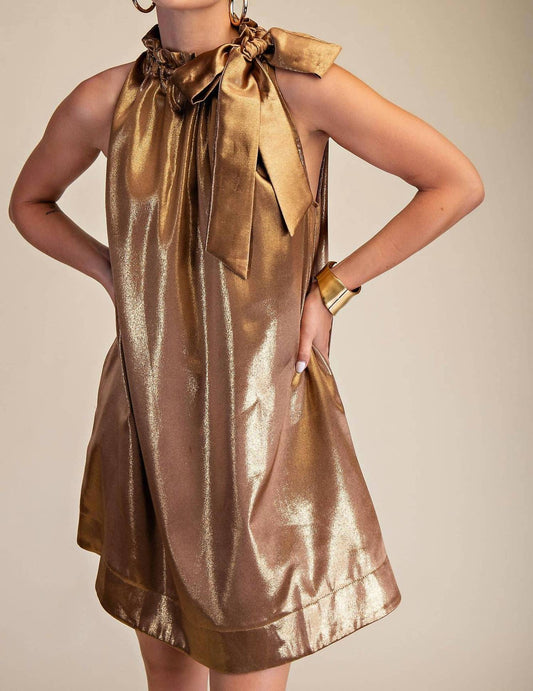 Glam - Mock Neck Tie Sleeveless Mini Dress