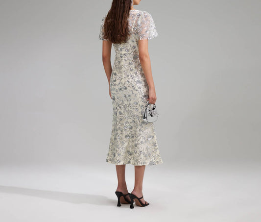 Self-Portrait - Women's Champagne Sequinned Midi Dress