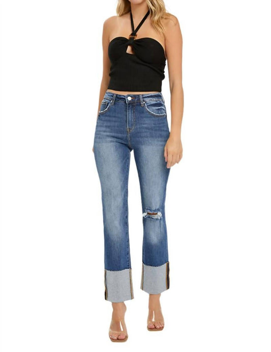 Risen - High Rise Ankle Straight Wide Cuffed Jeans