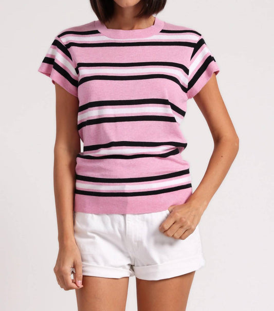 Minnie Rose - Supima Cotton Cashmere Multi Stripe Cap Sleeve Crew