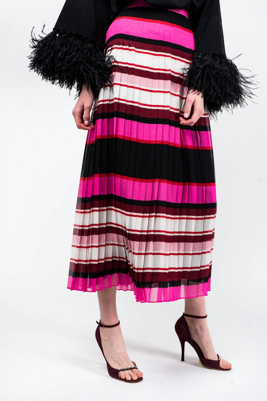 Valentino - Striped Pleated Silk Skirt