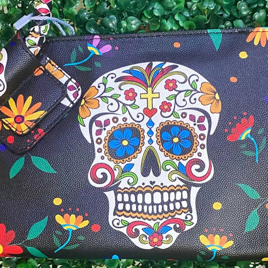 Mimi Wholesale - Day Of The Dead Sugar Skull Vegan Leather Wristlet