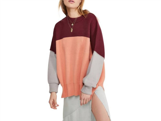 Free People - Easy Street Peach Combo Oversized Sweater Cotton