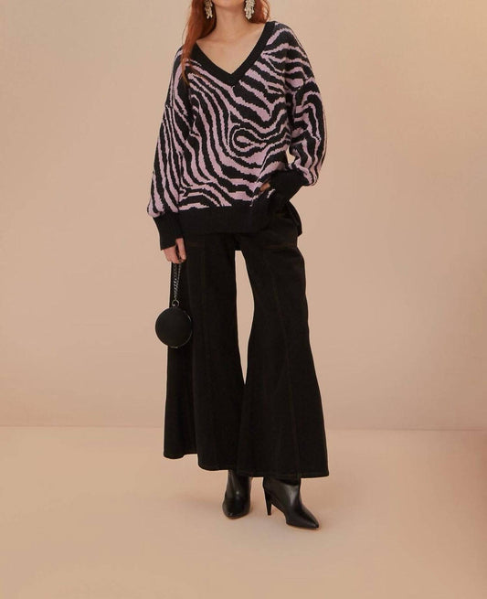 Farm Rio - Zebra Skin Knit V-neck Sweater