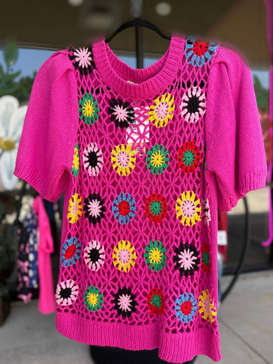 Jodifl - Women's Crochet Puffed Sleeves Top