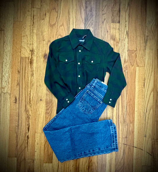 Wrangler - Boys' Cotton Plaid Button Down