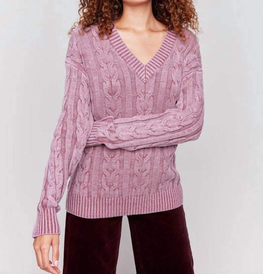 Charlie B - V-Neck Cable Knit Sweater