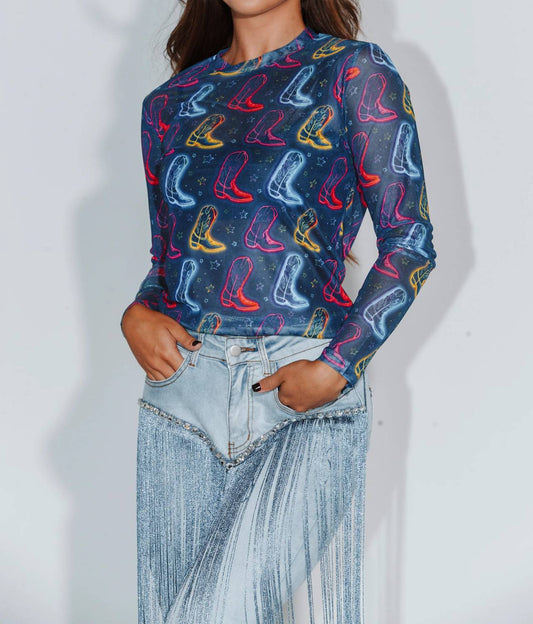 Howdy Hannah - Neon Cowboy Mesh Top