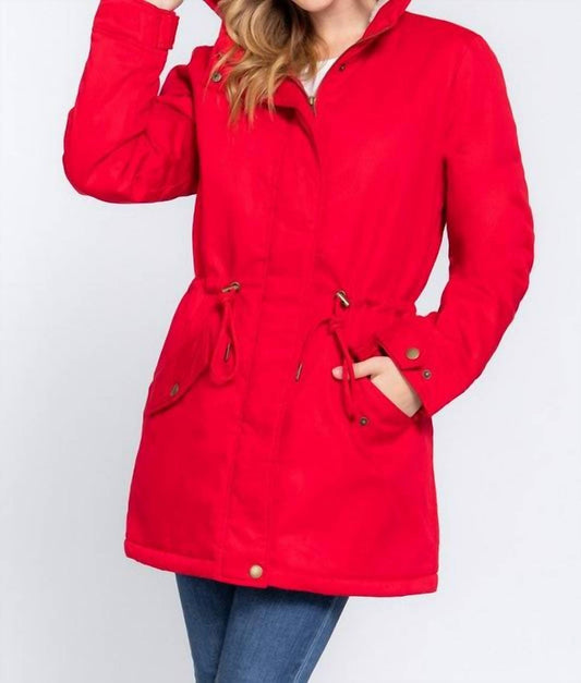 Active Usa - Fleece Lined Fur Hoodie Utility Jacket