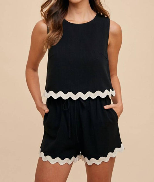 Anniewear - Ric Rac Trim Detailed Top and Short Set