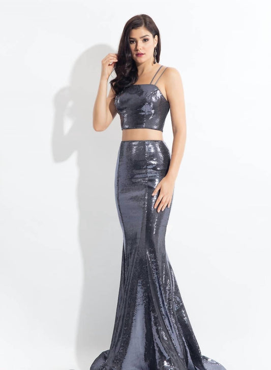 Rachel Allan - Two-piece Sequin Strappy Evening Gown