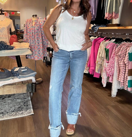 Lovervet - Mid Rise Cuffed Straight Leg Jeans