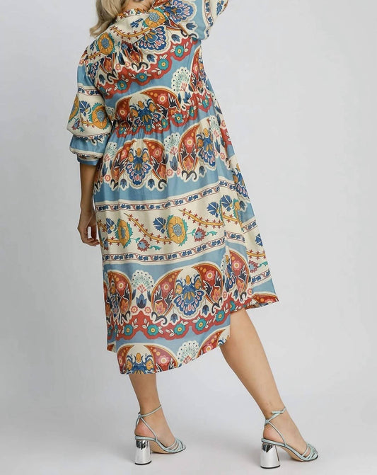 Umgee - Border Print Tiered Midi Dress