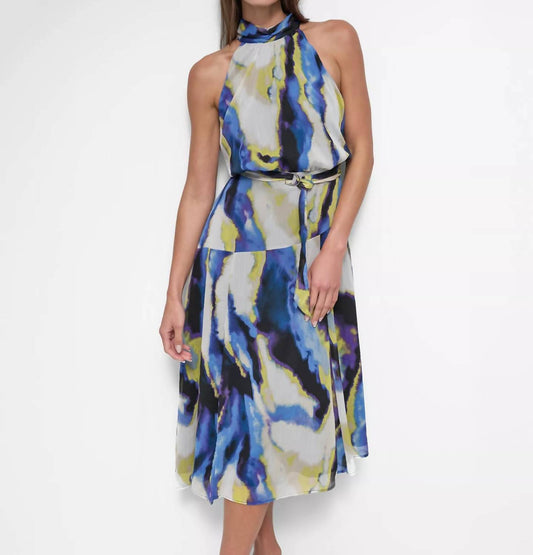 Dkny - Sleeveless Halter Chiffon Dress