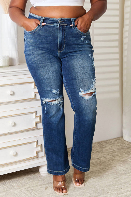 Judy Blue - Mid Rise Hand Sand & Destroy Bootcut Jeans