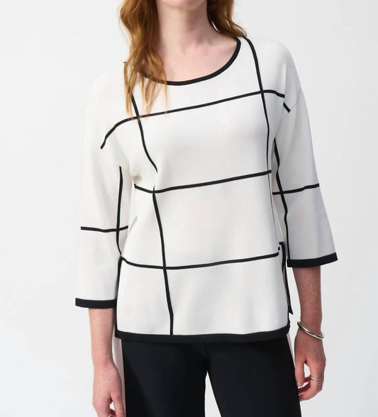 Joseph Ribkoff - Two-tone Plaid 3/4 Sleeves Lightweight Sweater Top