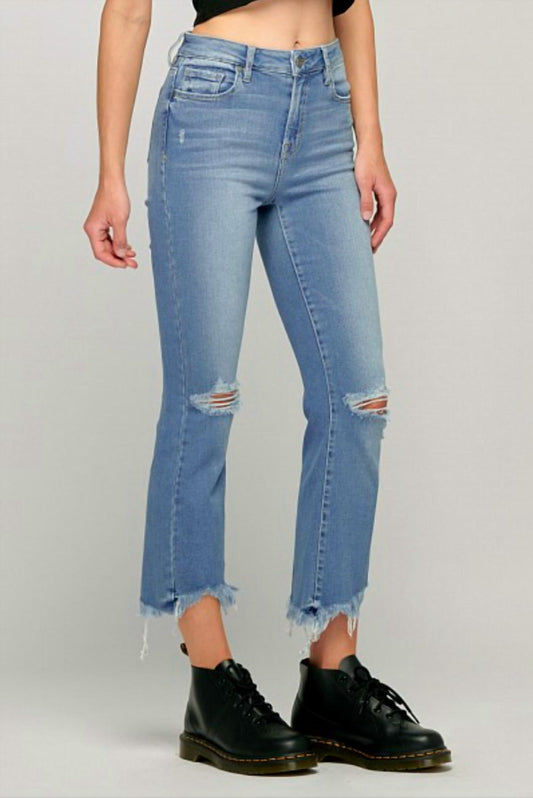 Hidden - Helena High Rise Cropped Flare Jeans With Uneven Hem