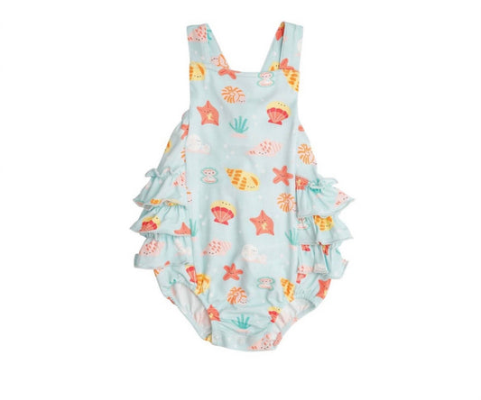 Angel Dear - Baby Girl's Happy Shells Ruffle Sunsuit