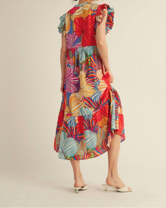 Jodifl - Women's Tropical Flutter Cap Sleeve Dress