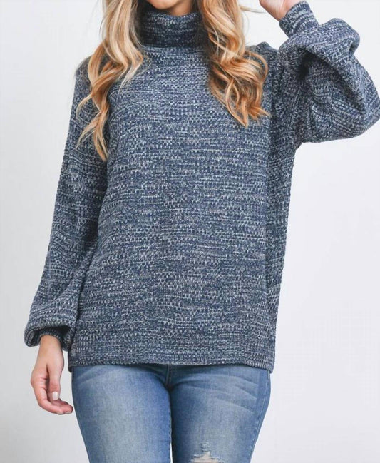 Zenana - Turtleneck Melange Balloon Sleeve Sweater