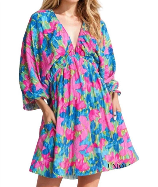 In The Beginning - Erin Floral Printed V-Neck Mini Dress