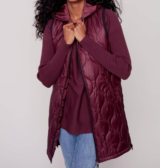 Charlie B - Hooded Sleeveless Quilted Long Vest
