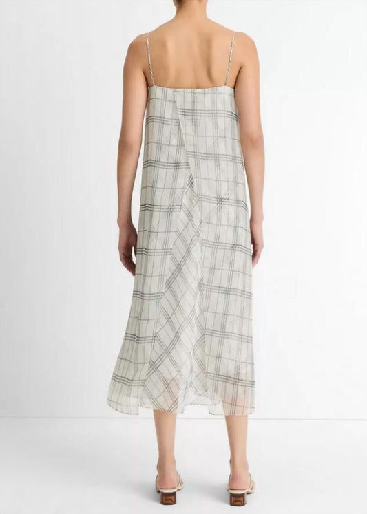Vince - Fenced Plaid Sheer Panel Midi Dress