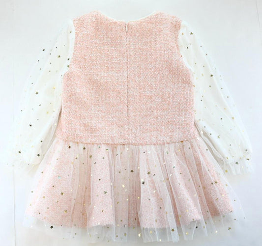 Star Mesh Long Sleeve Tweed Dress
