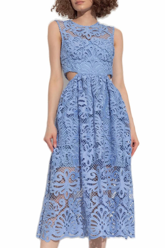 Self-Portrait - Lace Cut Out Midi Dress