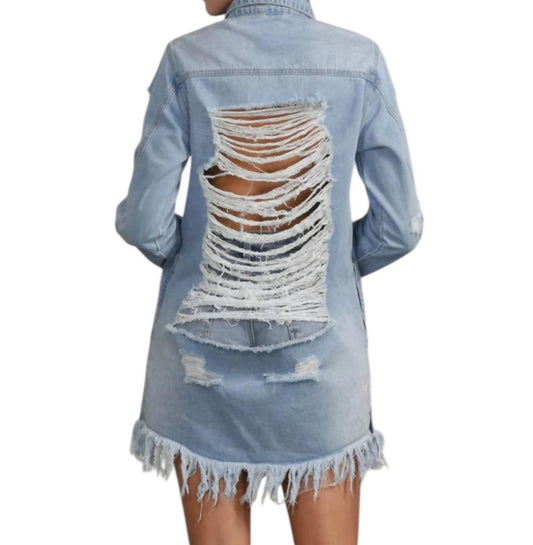 Bibi - LONG DENIM JACKET WITH BIG RIPPED POINT