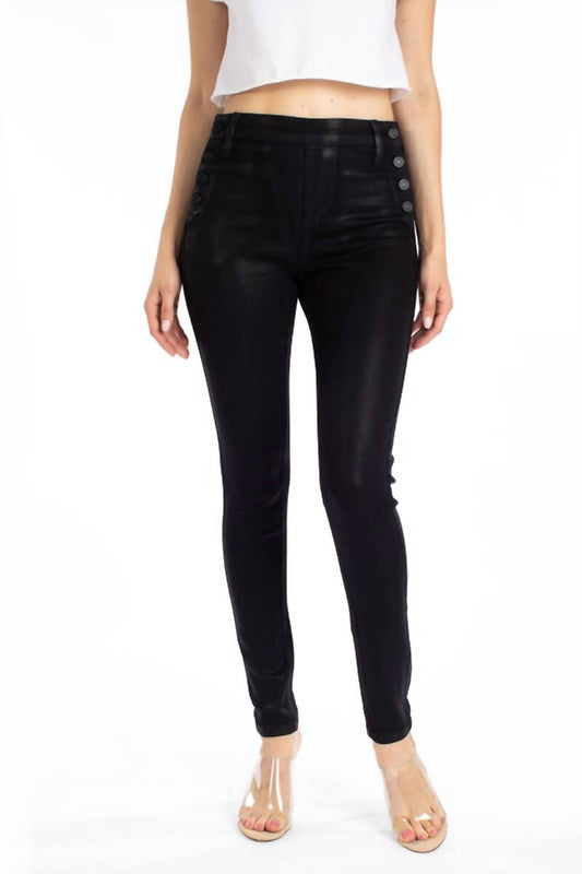 Kancan - High Rise Faux Leather Button Jean