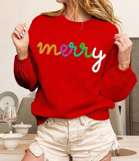 Bibi - Merry Metallic Letter Sweater