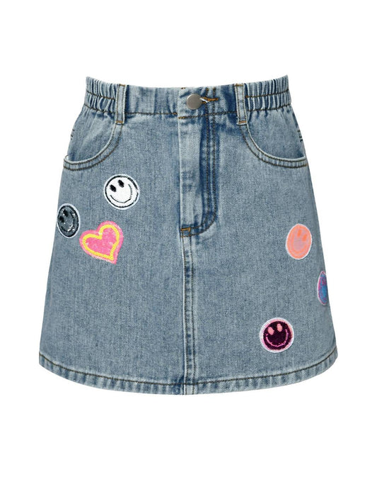 Hannah Banana - Girl's Vintage Jean Skirt with Sequin Patches