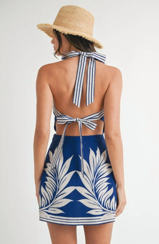 Mable - PLACEMENT PRINT HALTERNECK MINI DRESS