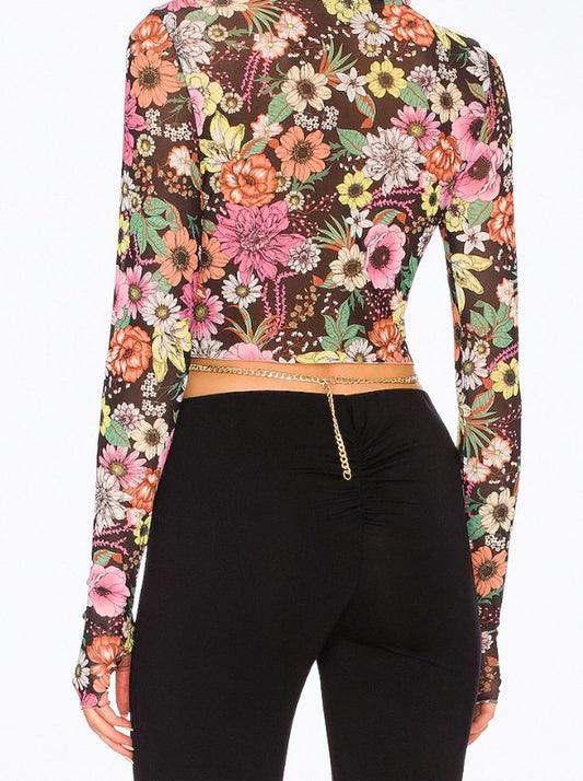 MICAELA CROPPED POWER MESH TURTLENECK TOP